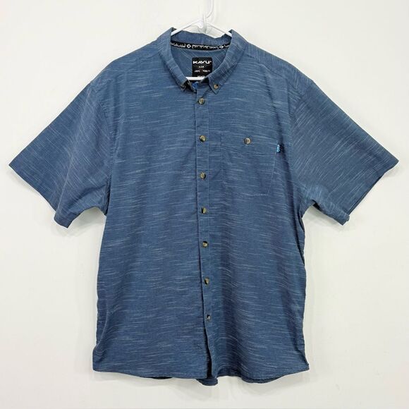 Kavu Blue Mottled Button Up Short Sleeve Casual Performance Shirt - Picture 1 of 15